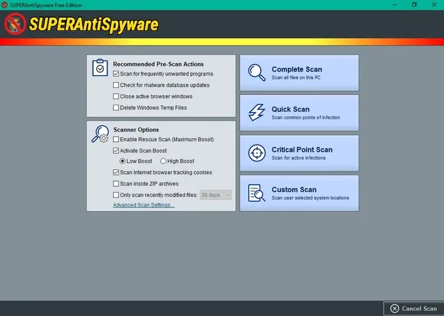 تحميل برنامج SuperAntiSpyware Free & Professional لمكافحة البرامج الضارة وبرامج التجسس للويندوز