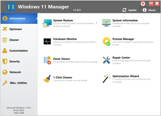 تحميل برنامج تنظيف وتسريع وتحسين ومعالجة نظام تشغيل ويندوز 11 "Windows 11 Manager"